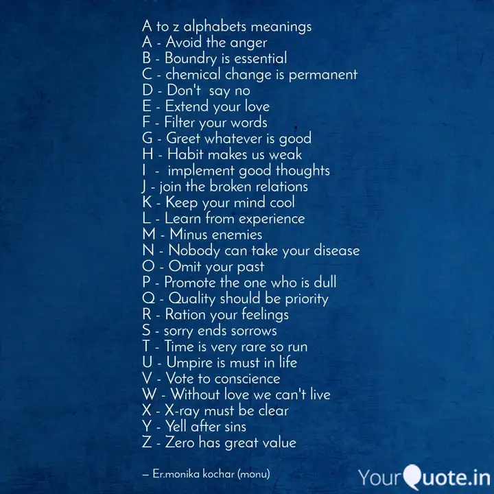 A To Z Alphabets Meanings Quotes Writings By Er Monika Kochar Yourquote
