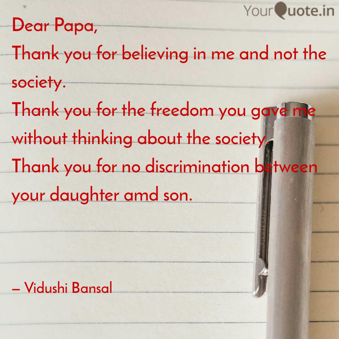 Dear Papa Thank You For Quotes Writings By Vidushi Bansal