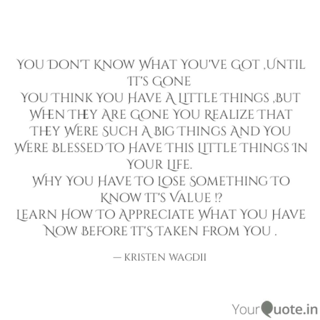 You Don T Know What You V Quotes Writings By Kristen Wagdii Yourquote